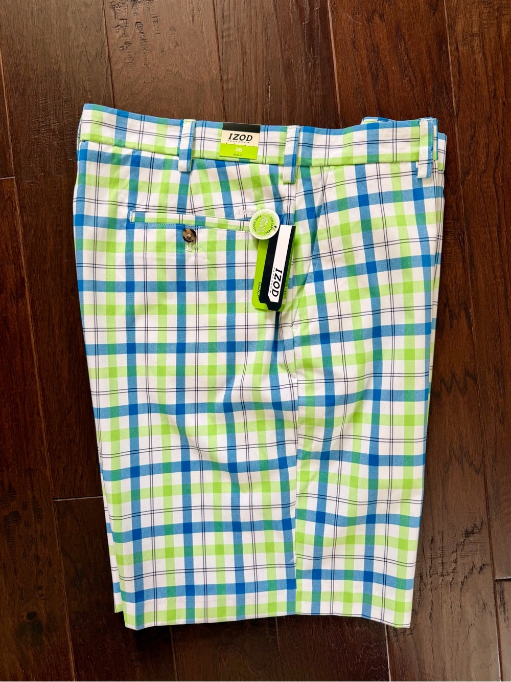 Izod Perform x White Plaid Golf Shorts with Blue & Lime Checks
